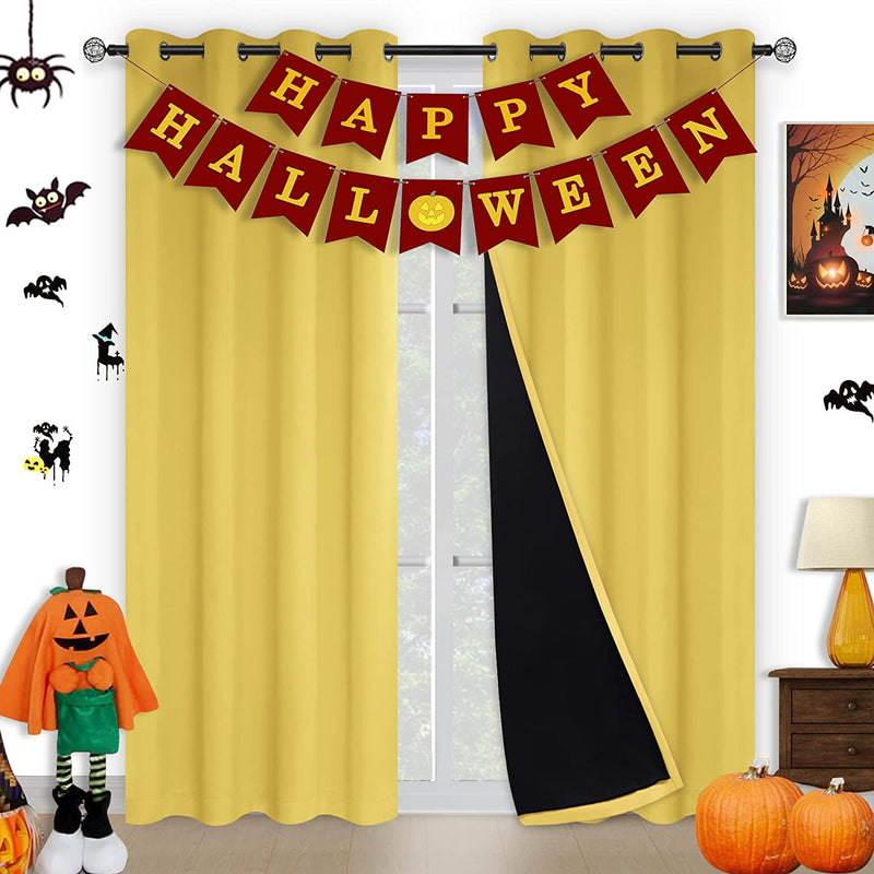 Kinryb Halloween 100% Blackout Curtains Coffee 72 Inche Length - Double Layer Grommet Drapes with Black Liner Privacy Protected Blackout Curtains for Bedroom Coffee 52W X 72L Set of 2 Home & Garden > Decor > Window Treatments > Curtains & Drapes Kinryb Yellow W52" x L84" 