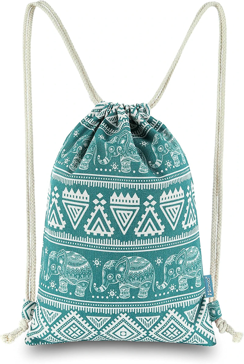 Miomao Drawstring Backpack Elephant String Bag Gym Sackpack Canvas Sport Daypack Home & Garden > Household Supplies > Storage & Organization Miomao Teal  