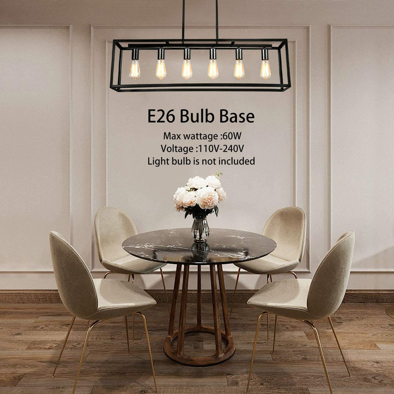 Frank S.Burton Farmhouse Chandeliers Rectangle Black 6 Light Dining Room Lighting Fixtures Hanging Pendant Lights Kitchen Island Lighting Contemporary Ceiling Light with Adjustable Rods Home & Garden > Lighting > Lighting Fixtures Frank S.Burton   