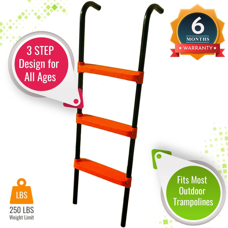 N1Fit Trampoline Ladder - 3 Step Wide Universal Trampoline Ladder for Kids - Trampoline Accessories - Powder Coated & UV Treated Trampoline Steps for All Weather Exposure - Sturdy & Safe Design Sporting Goods > Outdoor Recreation > Winter Sports & Activities N1Fit   