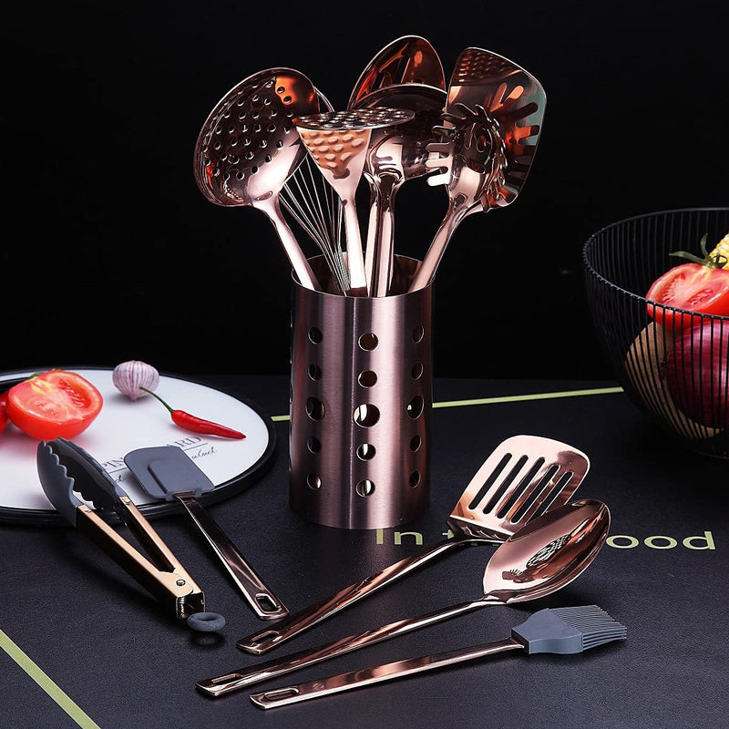Copper Kitchen Utensils Set,13 Pieces Stainless Steel Cooking Utensils Set with Titanium Rose Gold Plating,Kitchen Tools Set with Utensil Holder for Non-Stick Cookware Dishwasher Safe (13 Packs) Home & Garden > Kitchen & Dining > Kitchen Tools & Utensils HOMQUEN   