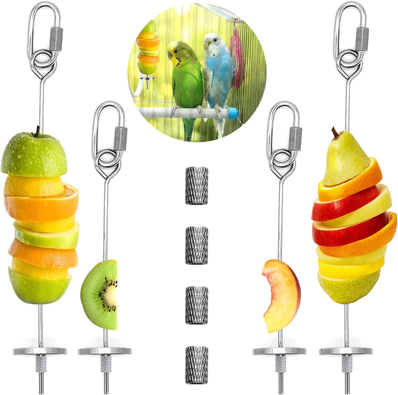 Daoeny 4Pcs Bird Feeder for Cage, Bird Foraging Toy, Stainless Steel Bird Food Holder, Small Animal Fruit Vegetable Stick Skewer, Hanging Food Feeding Treating Tool for Parrots Cockatoo Cockatiel Cage Animals & Pet Supplies > Pet Supplies > Bird Supplies > Bird Cage Accessories > Bird Cage Food & Water Dishes YuGosen 4Pcs  