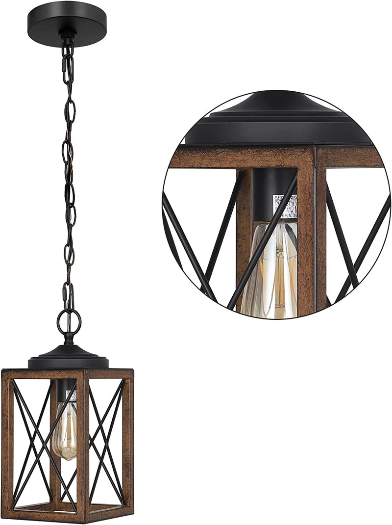 EDISHINE Farmhouse Pendant Light, Metal Hanging Light Fixture with Wooden Grain Finish, 63 Inch Adjustable Chain for Flat and Slop Ceiling, Kitchen Island, Bedroom, Dining Hall, E26 Base, 1 Pack Home & Garden > Lighting > Lighting Fixtures EDISHINE   