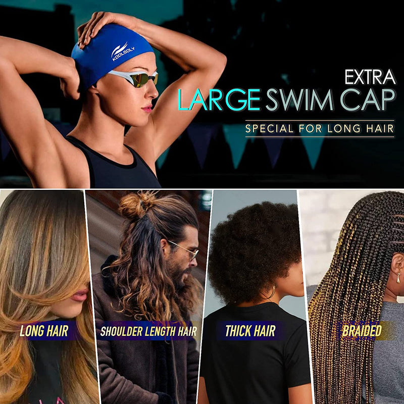Extra Large Swimming Cap for Long Hair by Koolsoly,Large Silicone Swim Cap for Women Girls Men and Adult Special Design for Very Long Thick Curly Hair&Dreadlocks Weaves Braids Afros Sporting Goods > Outdoor Recreation > Boating & Water Sports > Swimming > Swim Caps KOOLSOLY   