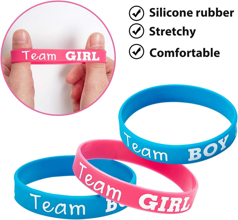 Gender Reveal Bracelets, Includes Team Boy Wristbands and Team Girl Wristbands for Baby Shower Party Gender Reveal Party Decorations Supplies(48 Pieces)