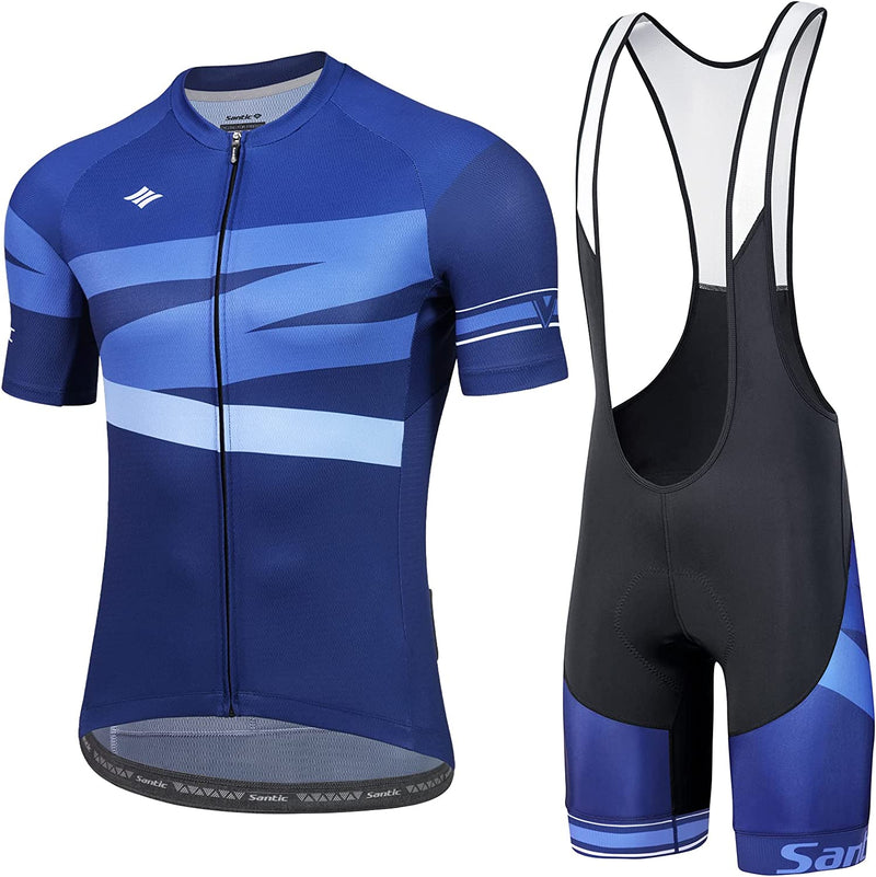 Santic Men'S Cycling Jersey Set Bib Shorts 4D Padded Short Sleeve Outfits Set Quick-Dry Sporting Goods > Outdoor Recreation > Cycling > Cycling Apparel & Accessories SANTIC(QUANZHOU) SPORTS CO.,LTD. Blue-146 Medium 