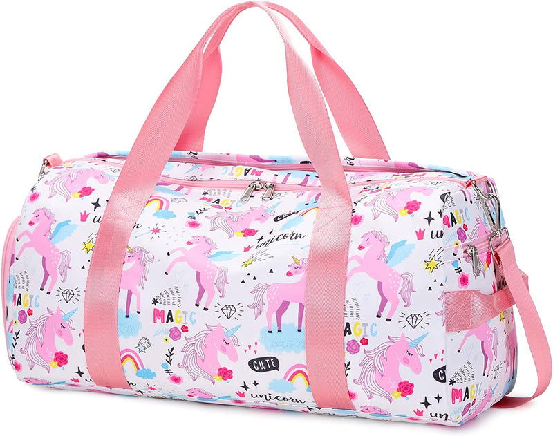 Duffle Bag Teen Girls Kids Cute Unicorn Gym Bag with Shoe Compartment and Wet Separation Sports Overnight Carry on Bag Travel Bag with Sorting Bag (Candy Pink) Home & Garden > Household Supplies > Storage & Organization Dorlubel Magic Pink  