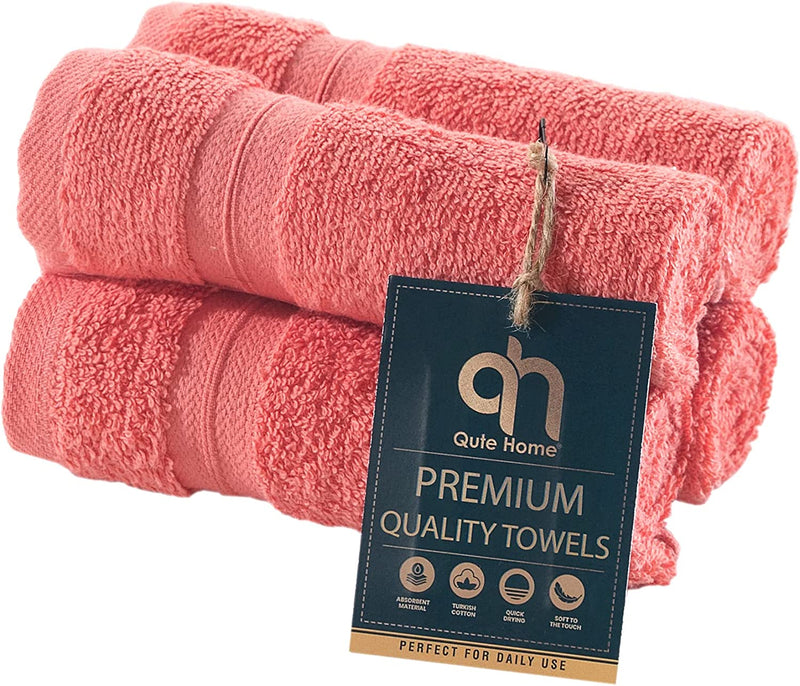 Qute Home 4-Piece Washcloths, Bosporus Collection 100% Turkish Cotton Premium Quality Towels for Bathroom, Quick Dry Soft and Absorbent Turkish Towel, Set Includes 4 Wash Cloths (Coral Red) Home & Garden > Linens & Bedding > Towels Qute Home Coral Red 13"x13" Washcloths 