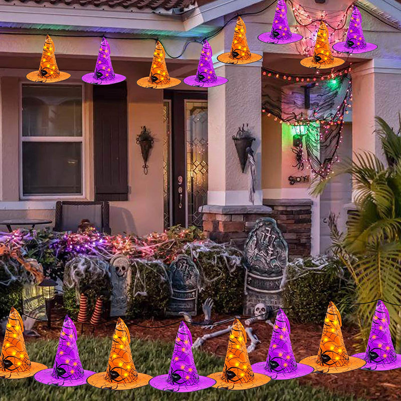 Twinkle Star Halloween Decorations 8 Pcs Lighted Hanging Witch Hats, 14Ft 56 Leds Halloween Indoor Outdoor Remote Control String Lights, Battery Powered with 8 Lighting Modes for Garden, Yard, Tree  Twinkle Star   