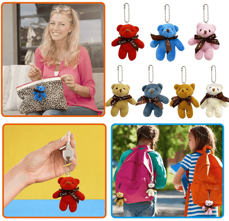 28 Pack Mini Bear Stuffed Toys Filled Valentines 3In Large Heart with 7 Colors Plush Animal Keychain Toys Decoration Valentines Cards for Kids Home & Garden > Decor > Seasonal & Holiday Decorations AMENON   