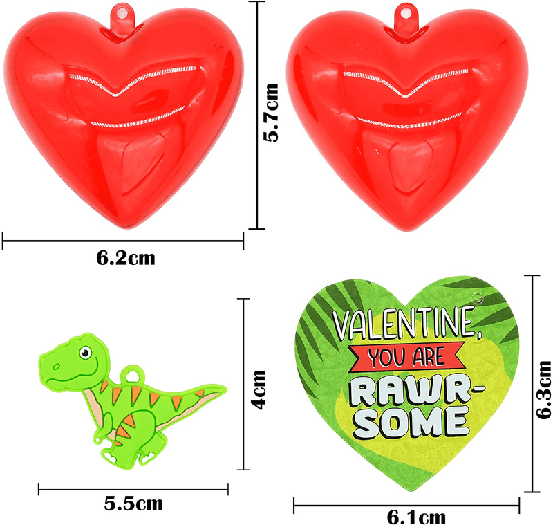 28 Packs Kids Valentines Party Favors Set Includes 28 Dinosaur Keychains Filled Hearts and Valentine’S Day Cards for Classroom Exchange, Dinosaur Party Favors for Kids Valentine Gift & Game Prizes
