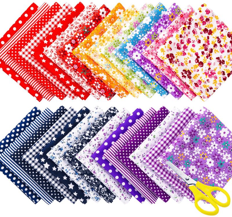 28 Pieces Fabric Quilting Patchwork Fabric Square Sewing Craft Fabric Printed Fabric Bundle with Scissors for Sewing Quilting Handmade DIY Crafts (25 x 25 cm)
