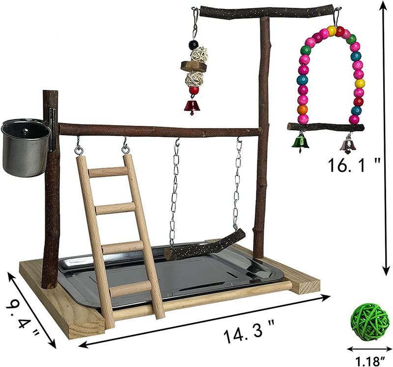 Bird Playground Parrot Playstand Parakeet Gym Playpen Cockatiel Play Stand Wood Perch Exercise Activity Center Ladders Feeder Cups Cage Accessories Swing Chew Toys for Cockatoo Budgie Lovebird Finch Animals & Pet Supplies > Pet Supplies > Bird Supplies kathson   