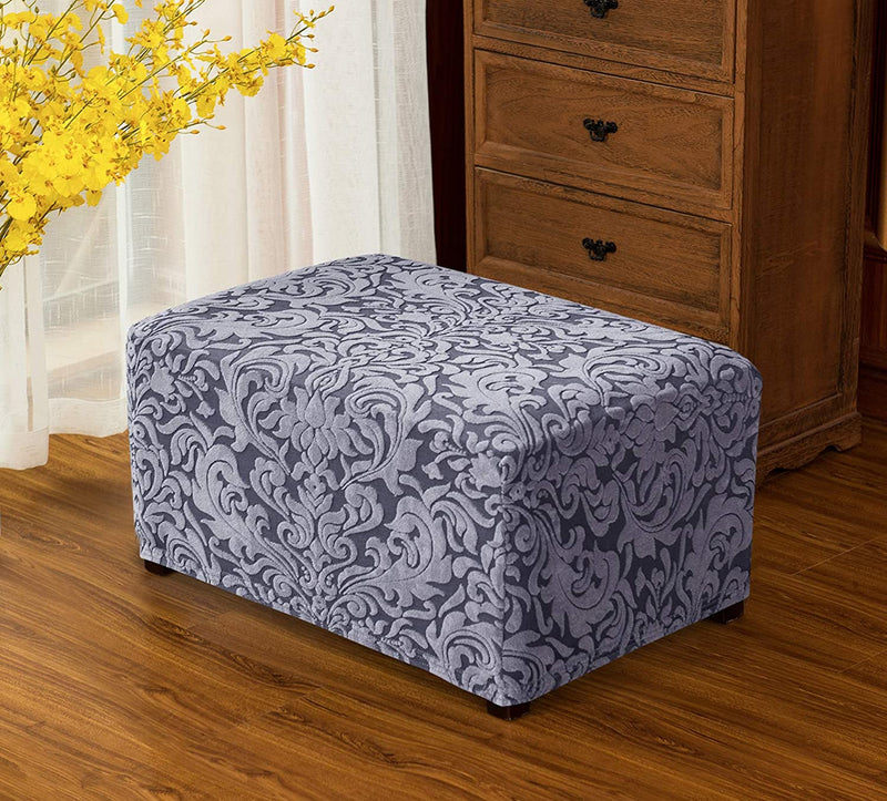 Subrtex Ottoman Slipcover Jacquard Damask Oversize Stretch Storage Protector Rectangle Footstool Sofa Slip Cover for Foot Rest Stool Furniture in Living Room (XL, Grayish Blue) Home & Garden > Decor > Chair & Sofa Cushions SUBRTEX   
