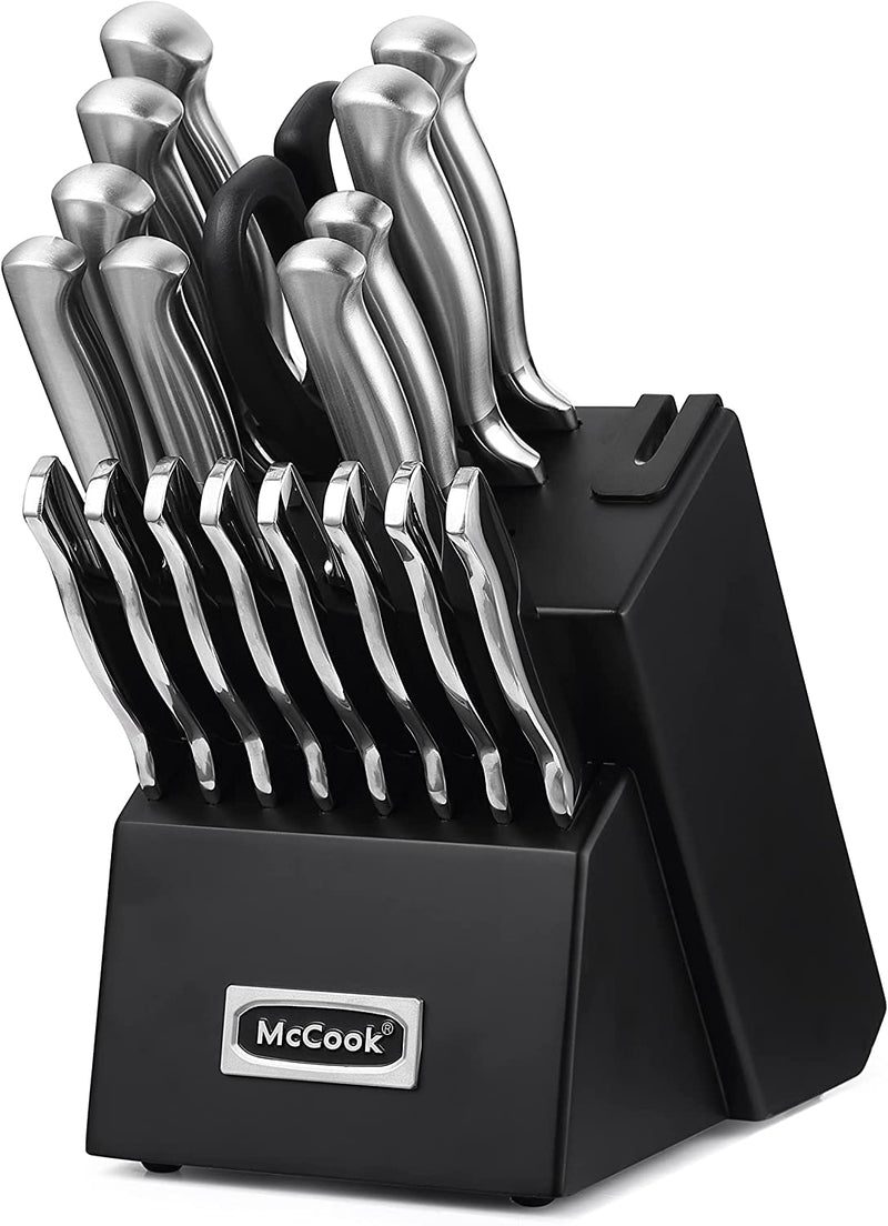 Mccook MC29 Knife Sets,15 Pieces German Stainless Steel Kitchen Knife Block Sets with Built-In Sharpener Home & Garden > Kitchen & Dining > Kitchen Tools & Utensils > Kitchen Knives McCook Silver/Black 20 Pieces 