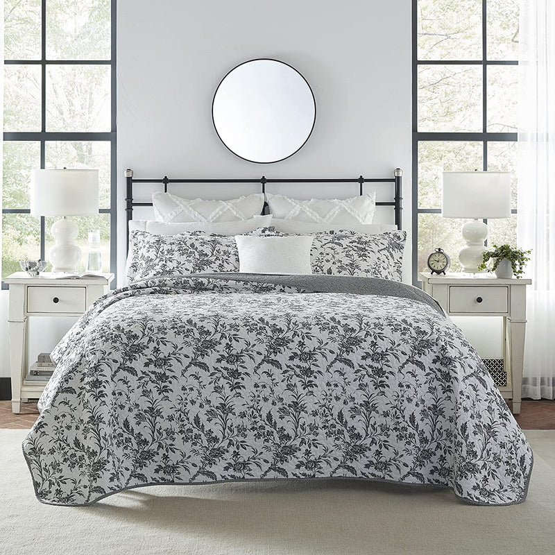 Laura Ashley Home - Amberley Collection - Luxury Premium Ultra Soft Quilt Set, Comfortable and Stylish, Seasons, King, Biscuit Home & Garden > Linens & Bedding > Bedding Laura Ashley Home Black/White Quilt Set Queen
