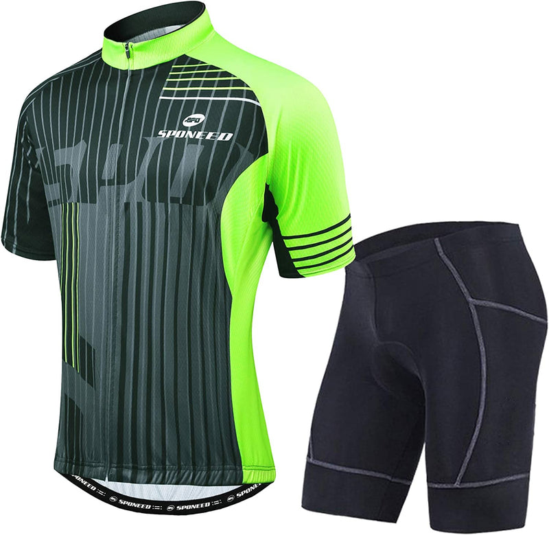 Sponeed Cycling Jersey Short Sleeve Men MTB Bike Clothing Road Bicycle Shorts Padded Sporting Goods > Outdoor Recreation > Cycling > Cycling Apparel & Accessories sponeed Fluorescent Green X-Large 