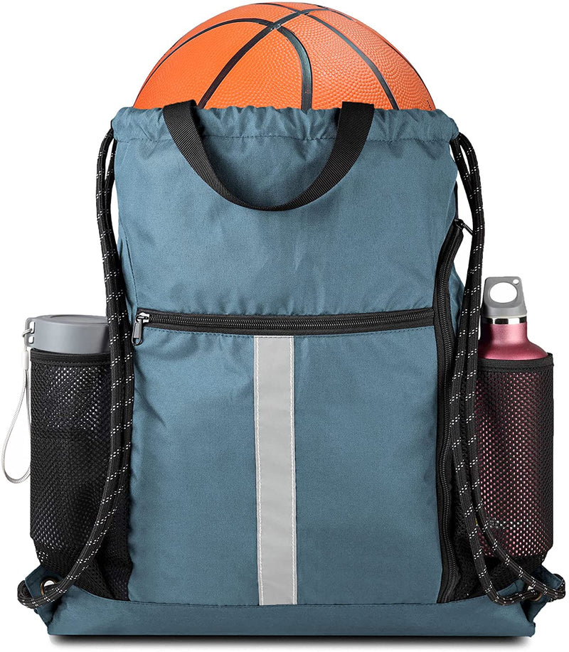Drawstring Backpack Sports Gym Bag with Shoe Compartment and Two Water Bottle Holder Home & Garden > Household Supplies > Storage & Organization BeeGreenbags Blue 16" x 19.5" 