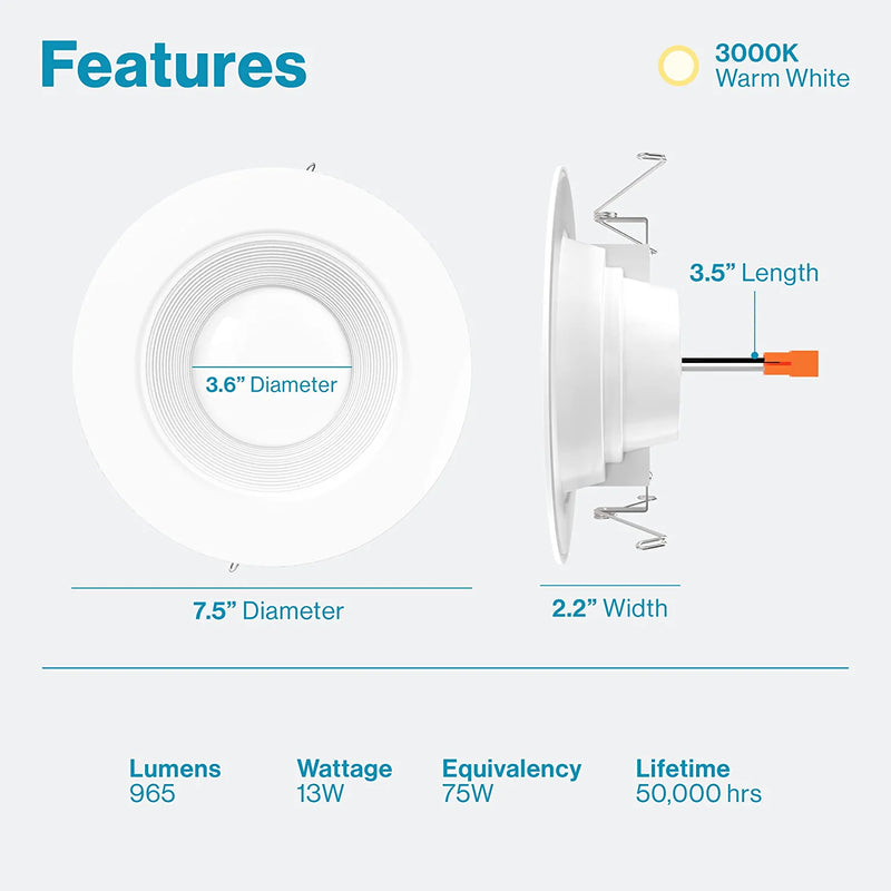 Sunco Lighting 5/6 Inch LED Can Lights Retrofit Recessed Lighting, Baffle Trim, Dimmable, 3000K Warm White, 13W=75W, 965 LM, Damp Rated, Replacement Conversion Kit – UL Energy Star Listed 4 Pack Home & Garden > Lighting > Flood & Spot Lights Sunco Lighting   
