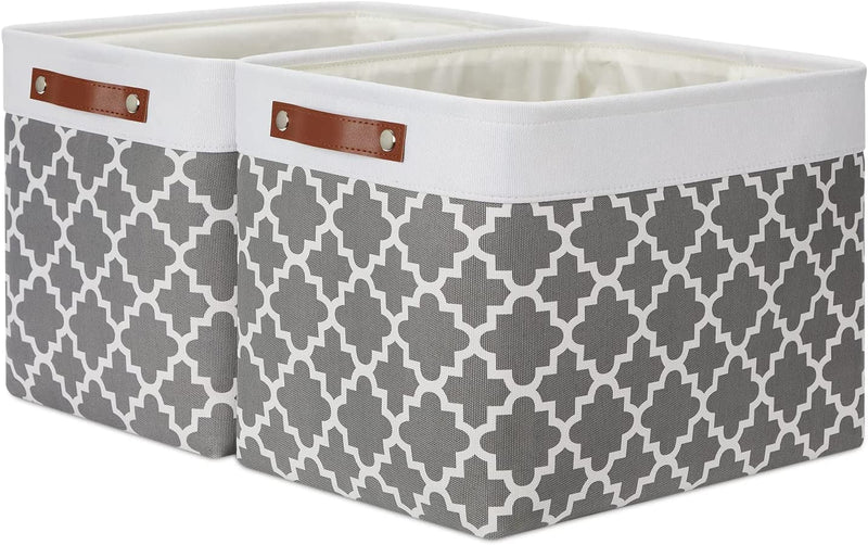 DULLEMELO Storage Bins 16"X12"X12" with Leather Handles for Organizing,Decorative Collapsible Storage Baskets for Shelves Closet Home Office (Black&Grey) Home & Garden > Household Supplies > Storage & Organization DULLEMELO White&Lattice Grey Large-16"x12"x12" 