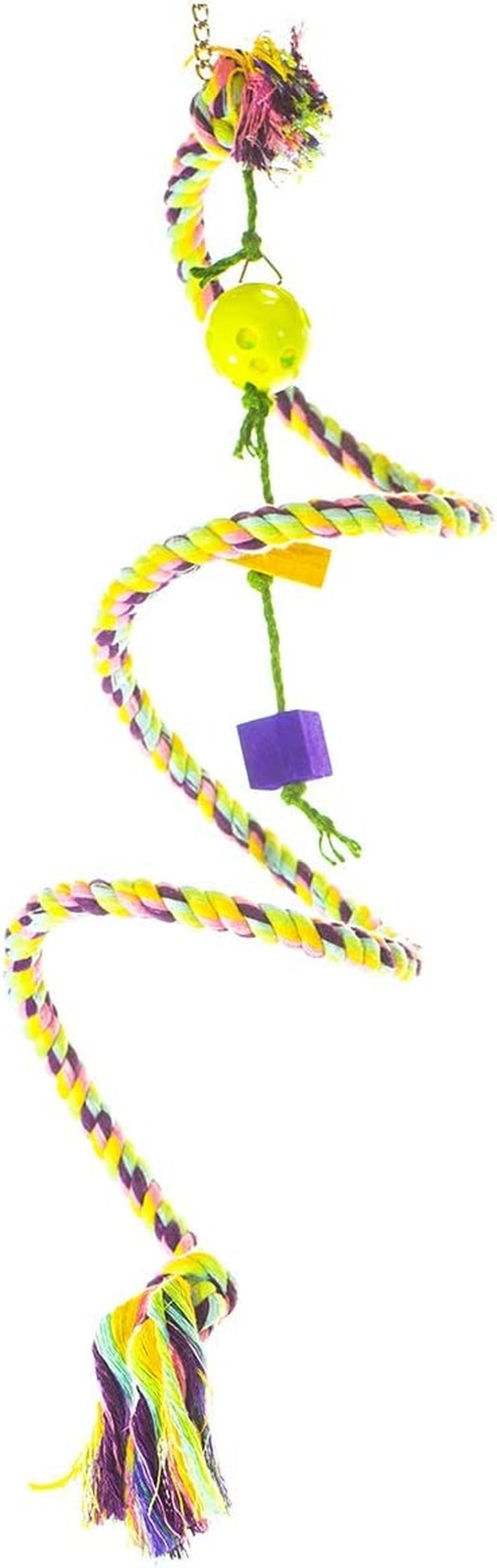 Birds LOVE Cotton Boing N' Toy with Plastic Chews & Toy Rattle Ball on Sisal Rope, African Congo, Goffin Cockatoo, Mini Macaw, Yellow Naped , Size MD: 0.87"Dia*63"L (Full Length If Straightened) Animals & Pet Supplies > Pet Supplies > Bird Supplies > Bird Toys Birds LOVE SM - Keets, Tiels, Ringnecks  