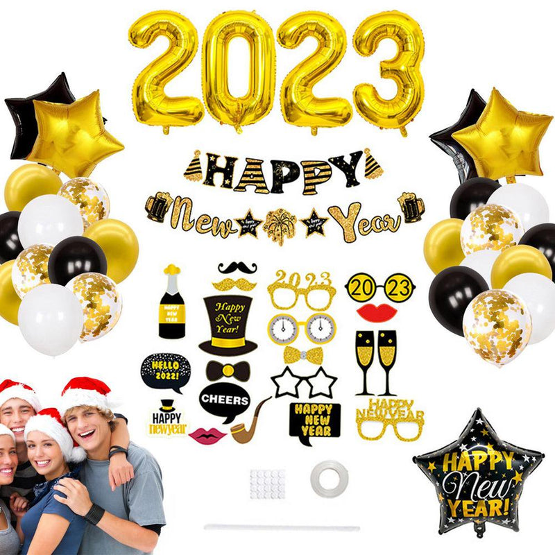 Geruite 2023 New Year Balloons Happy New Year Inflatable Foil Balloons 2023 Balloons Set Happy New Year Supplies for Party Decor & Event Decorations Fit Arts & Entertainment > Party & Celebration > Party Supplies Geruite 2  