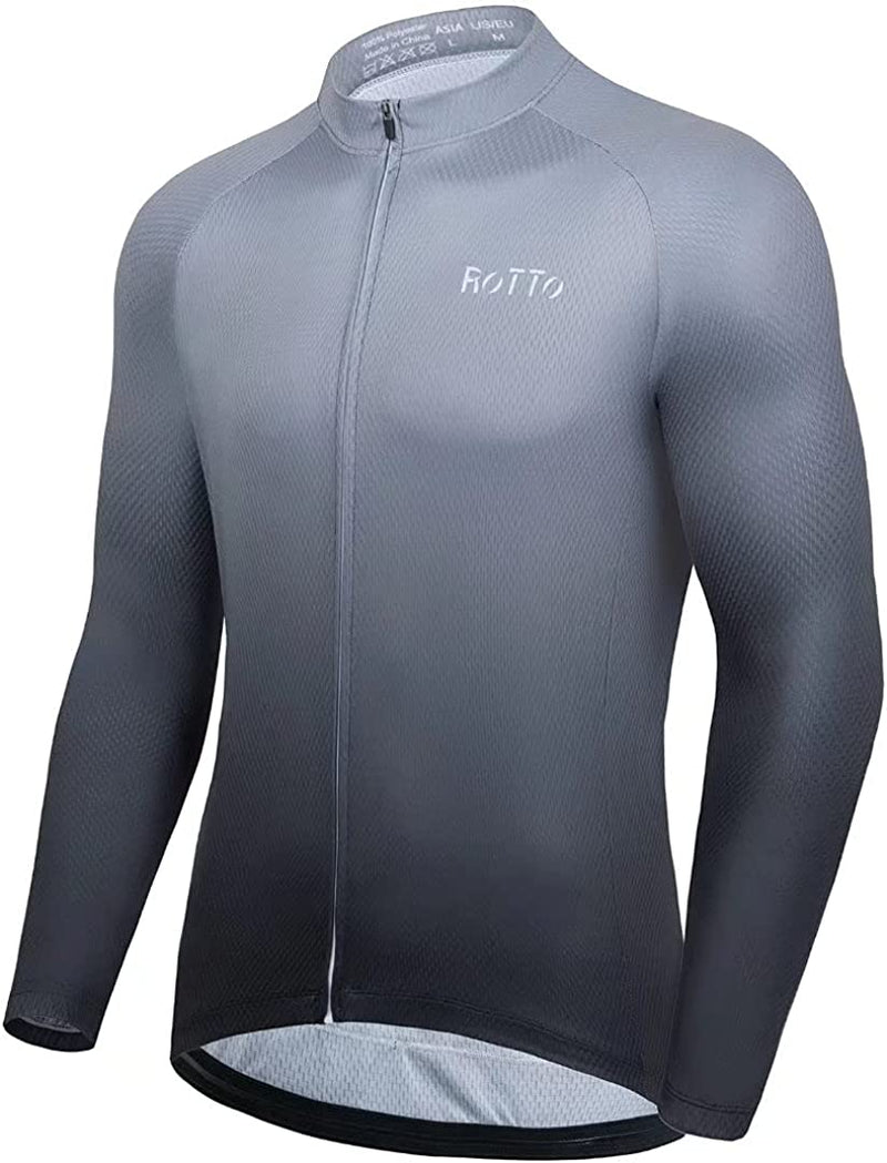 ROTTO Cycling Jersey Mens Bike Shirt Long Sleeve Gradient Color Series Sporting Goods > Outdoor Recreation > Cycling > Cycling Apparel & Accessories ROTTO 09 Gray-black 3X-Large 