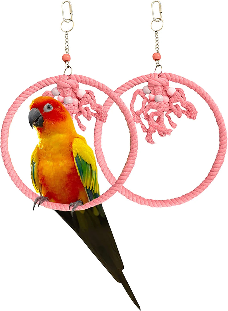SIMENA Cotton Rope Bird Swing for Bird Cage, Hanging Bird Perch Parrot Toys, Bird Cage Accessories for Medium to Large Birds Including Parakeets, Cockatiels, Conures, Etc. (Large (9.5" Green) Animals & Pet Supplies > Pet Supplies > Bird Supplies > Bird Toys SIMENA Pink, Pack of 2 Small 7.5" 