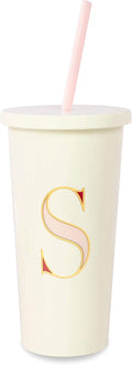 Kate Spade New York Insulated Initial Tumbler with Reusable Straw, 20 Ounce Acrylic Travel Cup with Lid, S (Pink) Home & Garden > Kitchen & Dining > Tableware > Drinkware Kate Spade New York S  