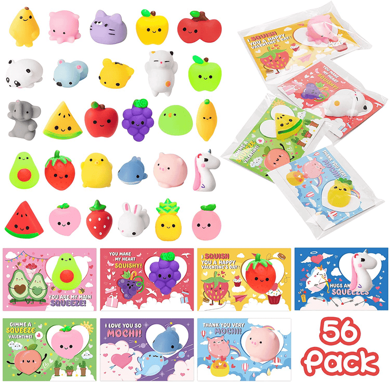 28Pcs Valentine’S Day Mochi Squeeze Toys with Cards Fruit Animals Shape Kawaii Mini Toys Holiday Greeting Cards Stress Relief Assortment Exchange Gifts Classroom Party Favors Supplies for Kid Home & Garden > Decor > Seasonal & Holiday Decorations X1zuue   