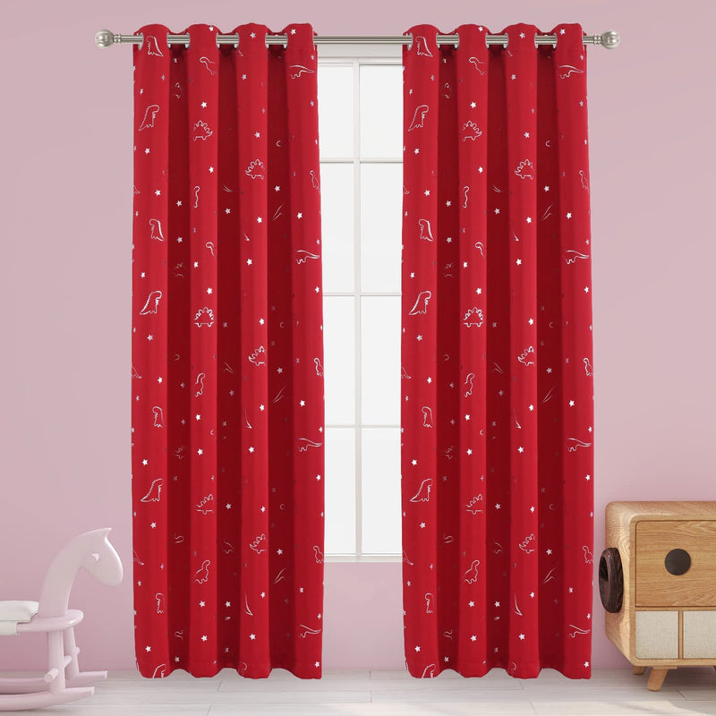 LORDTEX Dinosaur and Star Foil Print Blackout Curtains for Kids Room - Thermal Insulated Curtains Noise Reducing Window Drapes for Boys and Girls Bedroom, 42 X 84 Inch, Grey, Set of 2 Panels Home & Garden > Decor > Window Treatments > Curtains & Drapes LORDTEX Red 52 x 95 inch 