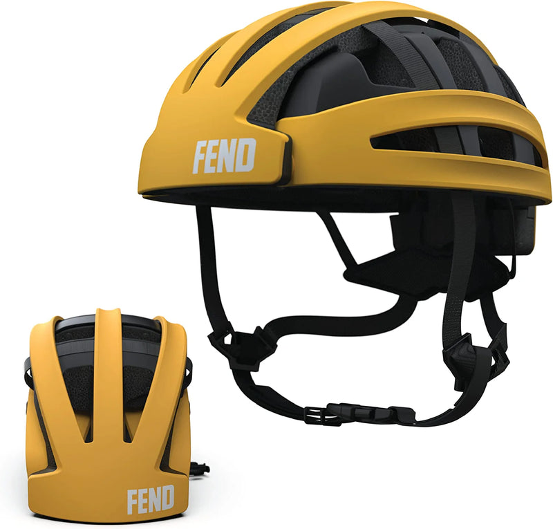 FEND One Foldable Bike Helmet - Adult Mens and Womens Bike Helmet - Safety Certified for Bicycle Road Bike Scooter Cycling Commuter Helmet Sporting Goods > Outdoor Recreation > Cycling > Cycling Apparel & Accessories > Bicycle Helmets Fend Helmet Matte Yellow Small 