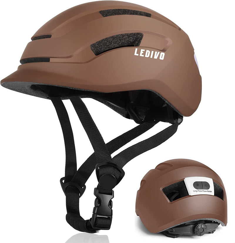 LEDIVO Adult Bike Helmet for Urban Commuter Cycling Helmet with Safty Rear Light, Adjustable Lightweight Bicycle Helmet Bike Helmet for Men Women Sporting Goods > Outdoor Recreation > Cycling > Cycling Apparel & Accessories > Bicycle Helmets LEDIVO brown Large: 23.22-24.01 inches(59-61cm) 