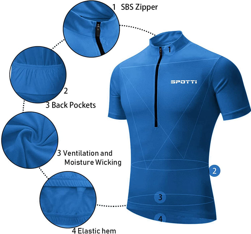 Spotti Men'S Cycling Bike Jersey Short Sleeve with 3 Rear Pockets- Moisture Wicking, Breathable, Quick Dry Biking Shirt Sporting Goods > Outdoor Recreation > Cycling > Cycling Apparel & Accessories Spotti   