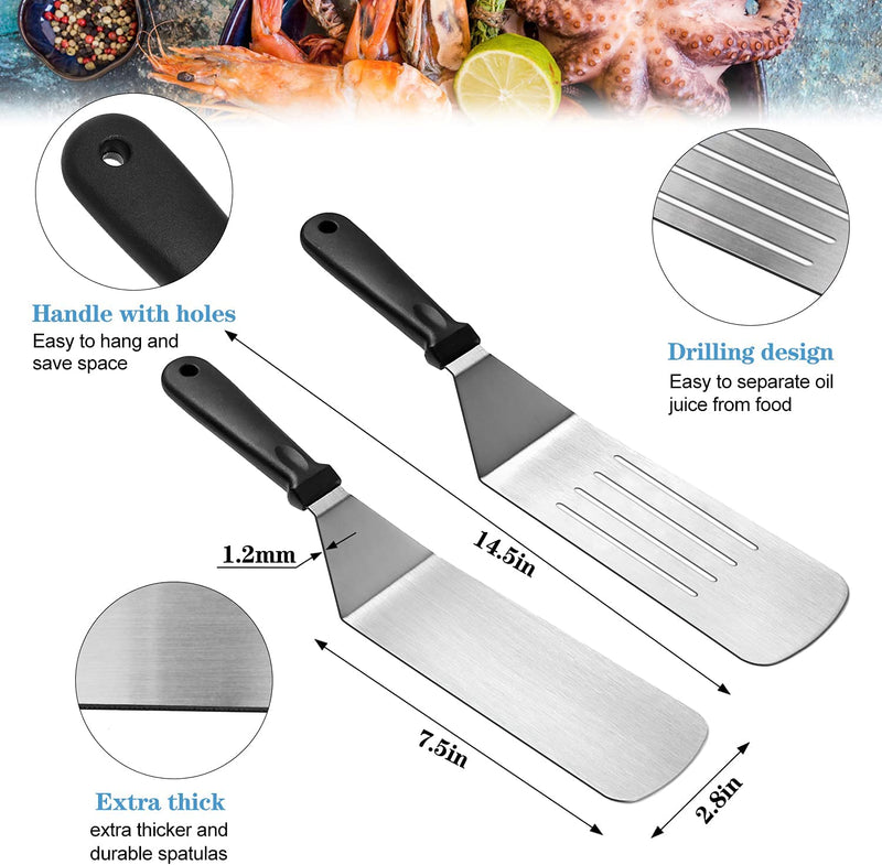 Flat Top Griddle Accessories Set for Blackstone and Camp Chef, Professional Grill Spatula Set with Burger Spatulas Scraper, BBQ Tool Griddle Utensils Kit for Men Outdoor Flattop Grills Cooking (Black) Home & Garden > Kitchen & Dining > Kitchen Tools & Utensils KITOOLBASE   