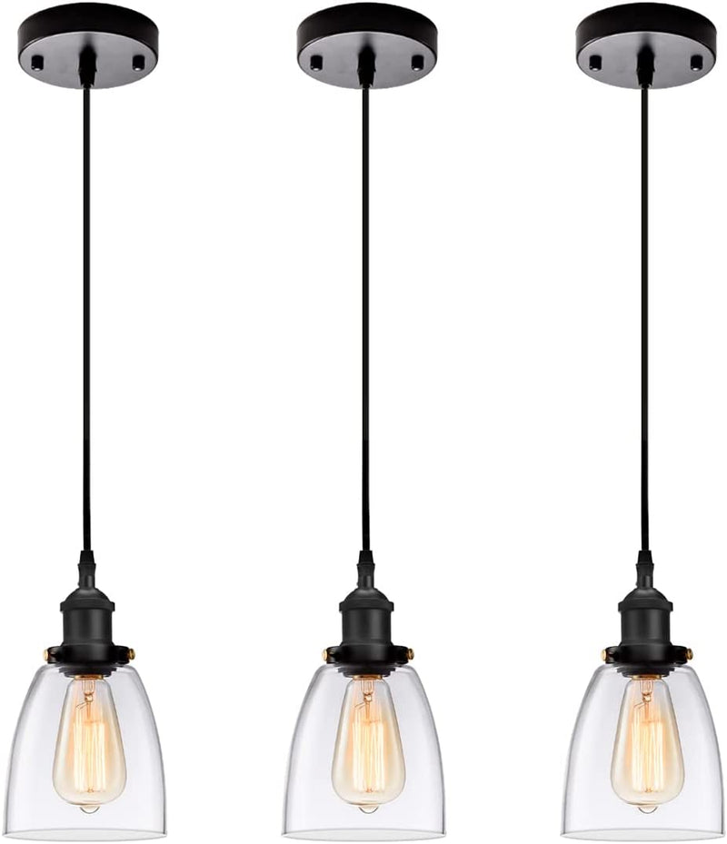 Kitchen Pendant Lighting for Island, Industrial Edison Hanging Light with Clear Glass, Adjustable Nylon Core Ceramic Holder Lighting Fixture Indoor for Dining Room, Entryway Loft (Bulb Not Included) Home & Garden > Lighting > Lighting Fixtures GLADFRESIT Clear 3 Packs 