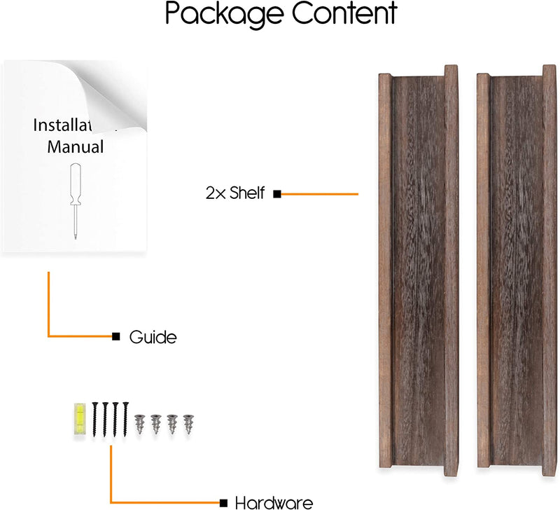 Rustic State Ted Wall Mount Narrow Picture Ledge Shelf Display | 17 Inch Floating Wooden Shelves Distressed Walnut Set of 2 Furniture > Shelving > Wall Shelves & Ledges Rustic State   