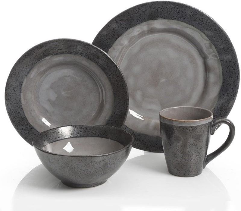 Gibson Elite Couture Bands round Reactive Glaze Stoneware Dinnerware Set, Service for Four (16Pcs), Blue and Cream Home & Garden > Kitchen & Dining > Tableware > Dinnerware Gibson Elite Gray  