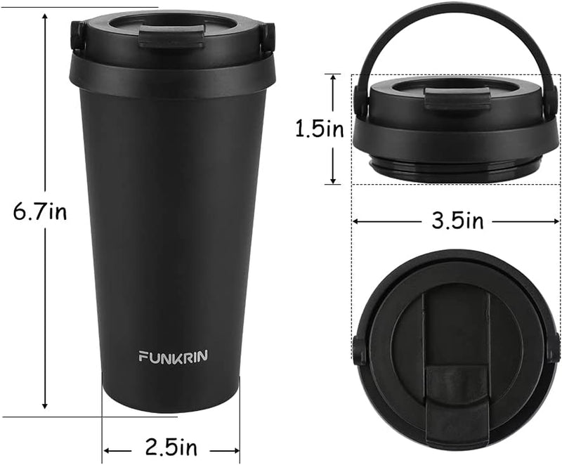 Funkrin Insulated Travel Coffee Mug with Ceramic Coating, Personalized Gifts for Men Women Kids, 16Oz Stainless Steel Tumbler with Flip Lid Portable Handle, Double Wall Leak-Proof Thermos Mug Home & Garden > Kitchen & Dining > Tableware > Drinkware Funkrin   
