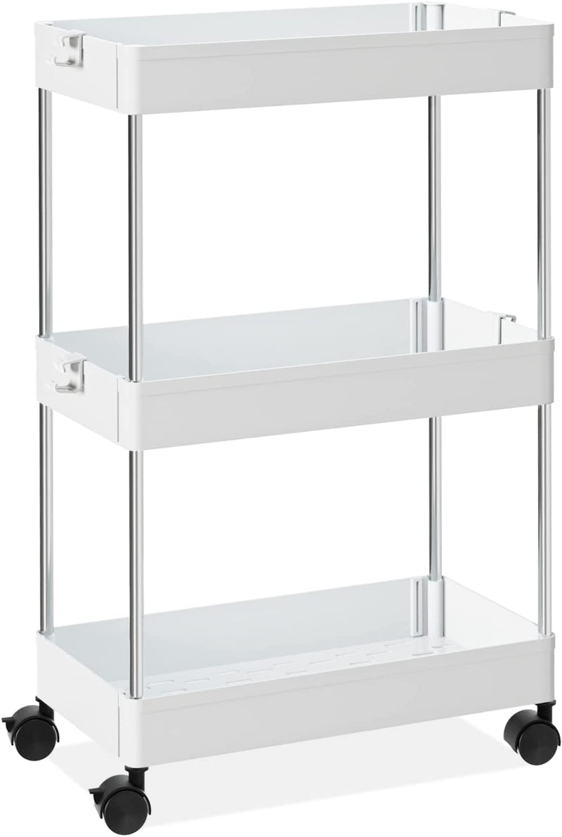 OTK Slim Storage Cart 3 Tier Mobile Shelving Unit Organizer, Utility Rolling Shelf Cart with Wheels for Bathroom Kitchen Bedroom Office Laundry Narrow Places，White Home & Garden > Household Supplies > Storage & Organization OTK 3 Tier-White Wide 