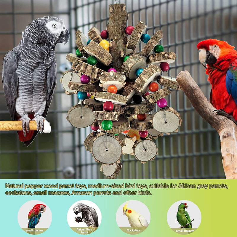 Bird Toys, Parrot Toys for Large Birds, Natural Peppered Wood African Grey Parrots, Macaws, Cockatoos, Parrot Chew Toys, Aviary Hanging Toys  Cokliomc   