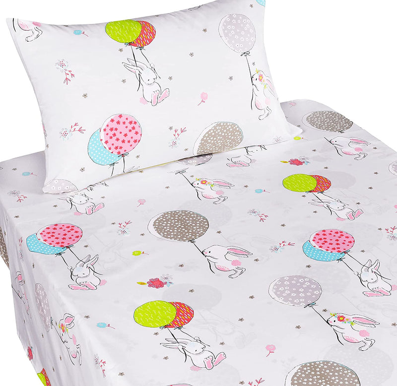 J-Pinno Twin Sheet Set for Kids Girls Children,100% Cotton, Flat Sheet + Fitted Sheet + Pillowcase Bedding Decoration Gift Set (Rabbit, Twin) Home & Garden > Linens & Bedding > Bedding J pinno   