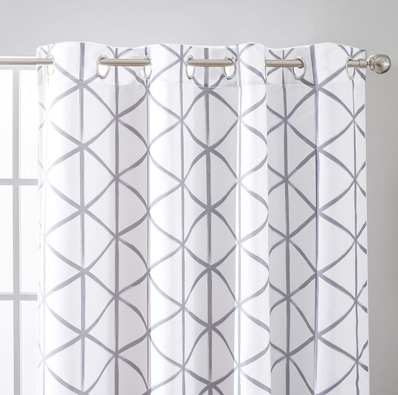 Driftaway Raymond Geometric Triangle Trellis Pattern Lined Thermal Insulated Blackout Grommet Energy Saving Window Curtains 2 Layers 2 Panels Each 52 Inch by 84 Inch Soft White and Gray Home & Garden > Decor > Window Treatments > Curtains & Drapes DriftAway   
