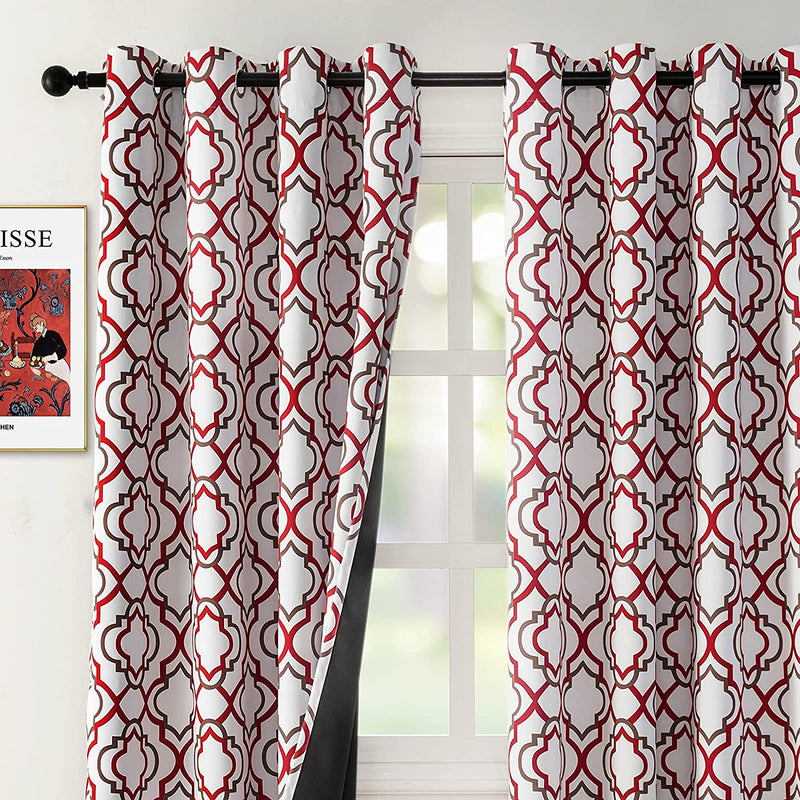 Reepow Grey Blackout Curtains 84 Inch Length for Bedroom Living Room, Soft Heavy Weight Moroccan Full Blackout Grommet Window Drapes Set of 2 Panels, 52" W X 84" L Home & Garden > Decor > Window Treatments > Curtains & Drapes Reepow True Red and Taupe 52"×84"×2 Panels 
