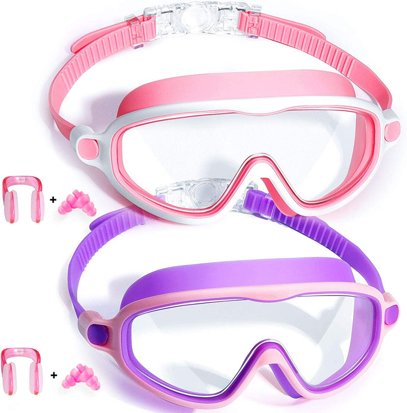 Swim Goggles 2 Pack Anti-Fog Anti-Uv Wide View Swimming Goggles for Kids 3-15 Sporting Goods > Outdoor Recreation > Boating & Water Sports > Swimming > Swim Goggles & Masks Seago Purple & Pink  