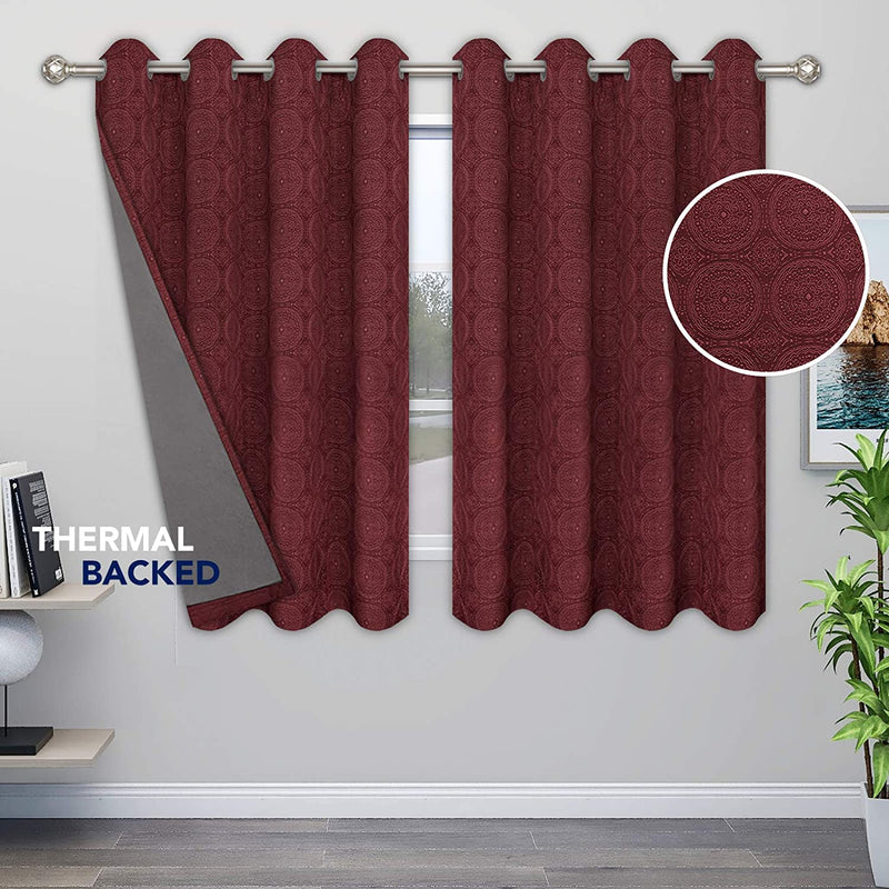 Purefit Jacquard Blackout Curtains for Bedroom & Living Room, Cold/Heat/Sun Blocking Noise Reduction Thermal Insulated Lined Window Drapes, Wine, 52 X 63 Inch Long, Set of 2 Grommet Curtain Panels Home & Garden > Decor > Window Treatments > Curtains & Drapes PureFit   