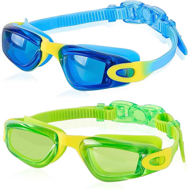 RIOROO Kids Swim Goggles, Pack of 2 Swimming Goggles for Kids 3-14 Toddler Boys Girls Swimming Glasses Sporting Goods > Outdoor Recreation > Boating & Water Sports > Swimming > Swim Goggles & Masks RIOROO Blue&green  