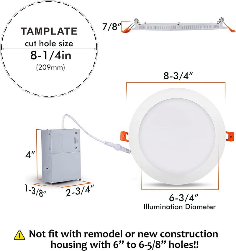 Cloudy Bay 20W 8 Inch LED Recessed Lights,5Color 2700K/3000K/3500K/4000K/5000K Selectable,Dimmable CRI 90+,IC Rated,Etl Listed,Ultra Thin Recessed Downlight with Junction Box,White,6 Pack Home & Garden > Lighting > Flood & Spot Lights CLOUDY BAY   