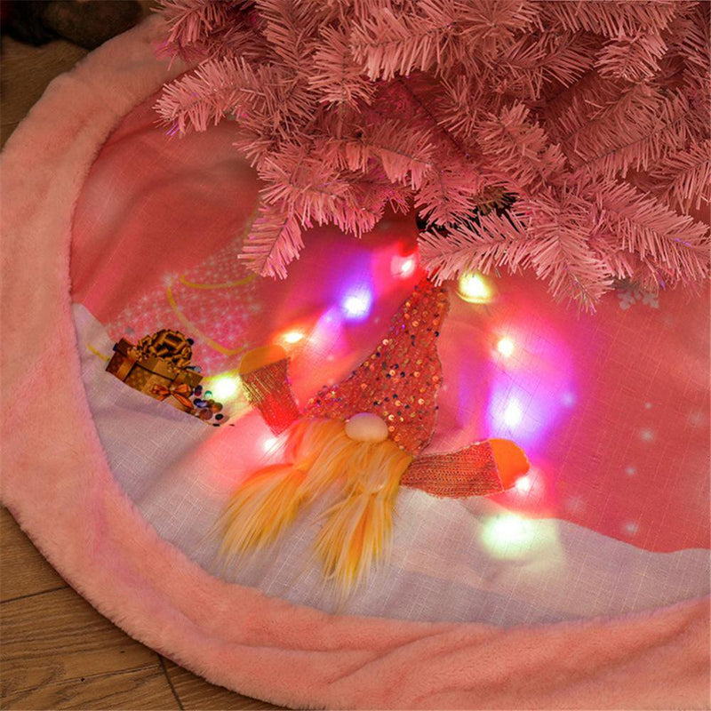 Pink Gnome Christmas Tree Skirts with LED Light 42Inch,Plush Xmas Tree Dress Decoration for Christmas Tree Indoor Outdoor Holiday Party