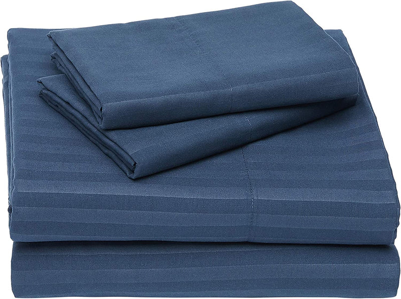 Deluxe Microfiber Striped Sheet Set, Bright White, Twin Home & Garden > Linens & Bedding > Bedding KOL DEALS Navy Blue 1-Pack Queen